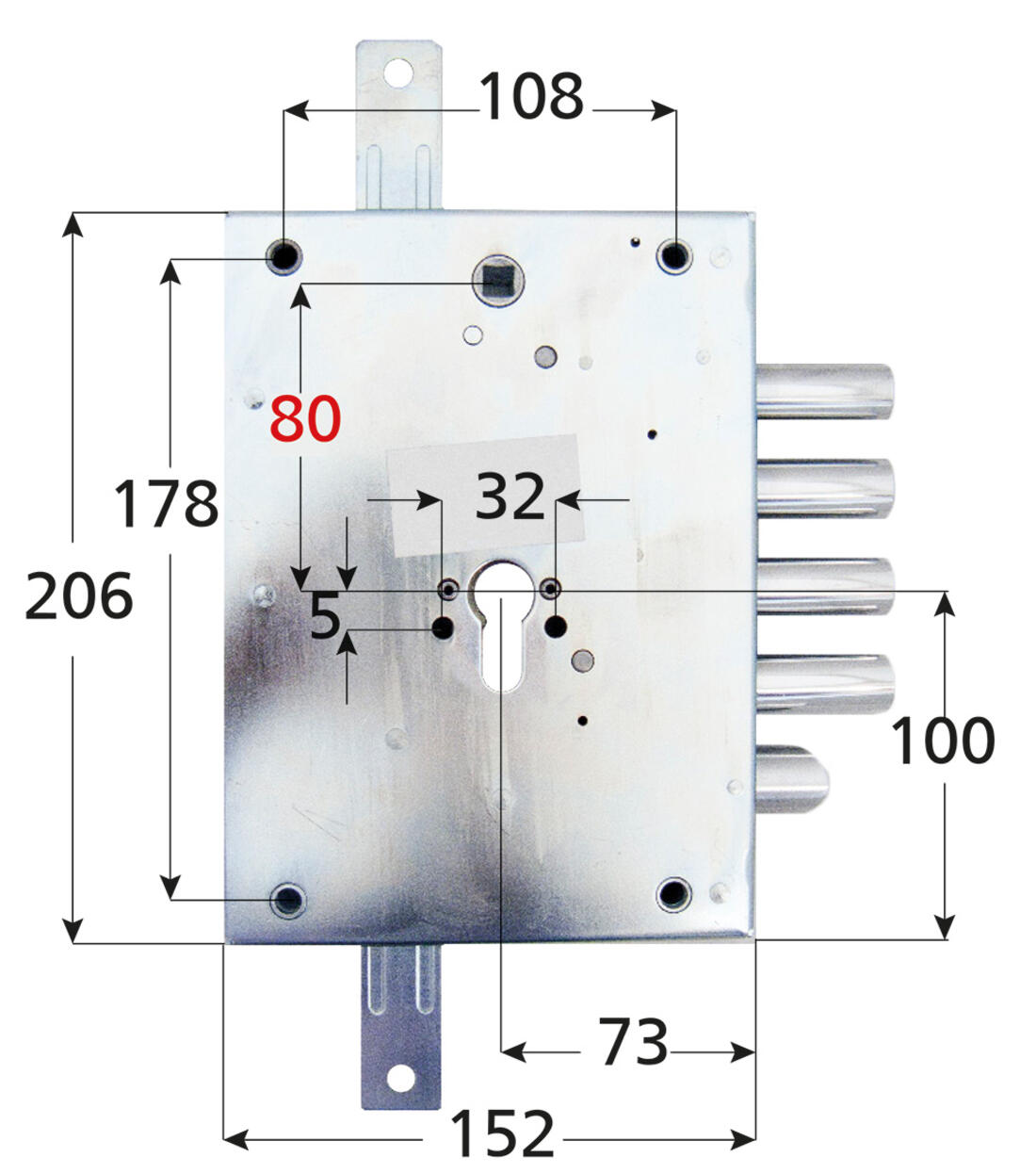 SERRATURA TRIPLICE A CILINDRO APPLICARE DIERRE 3 MANDATE + SCROCCO ENTRATA 73 INT.28 SX – INT. QUADRO MANIGLIA CILINDRO 80MM - Serrature