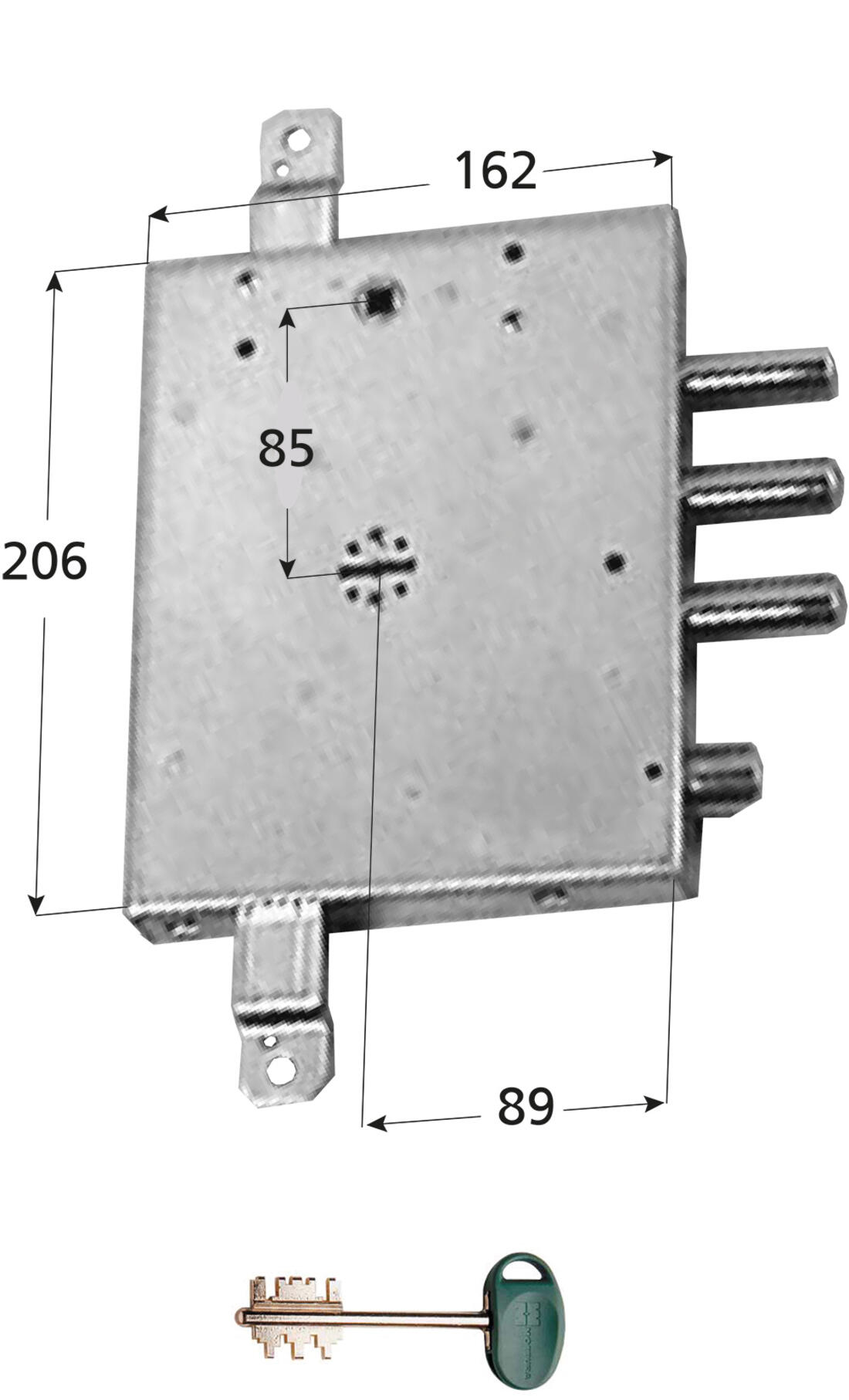 SERRATURA DI RICAMBIO GARDESA APPLICARE TRIPLICE SPOR. CAT. 3 CON FISSAGGIO CON 4 DADI SX MOTTURA - Serrature