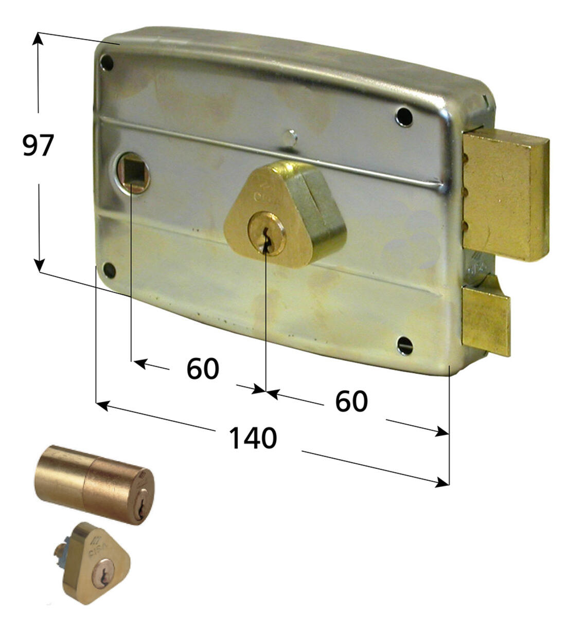 SERRATURA APPLICARE PER FERRO ZINCATA CISA 2 MANDATE E SCROCCO + QUADRO MANIGLIA ENTRATA 60 SX - Serrature