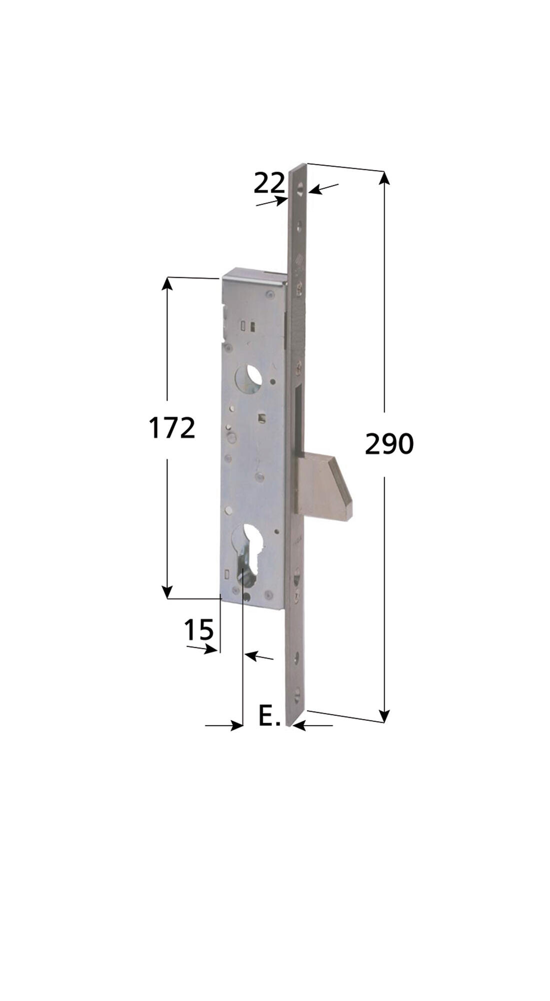 SERRATURA PER MONTANTI CISA CATENACCIO BACULANTE E CILINDRO SAGOMATO ENTRATA 25 FRONTALE 22 INOX - Serrature