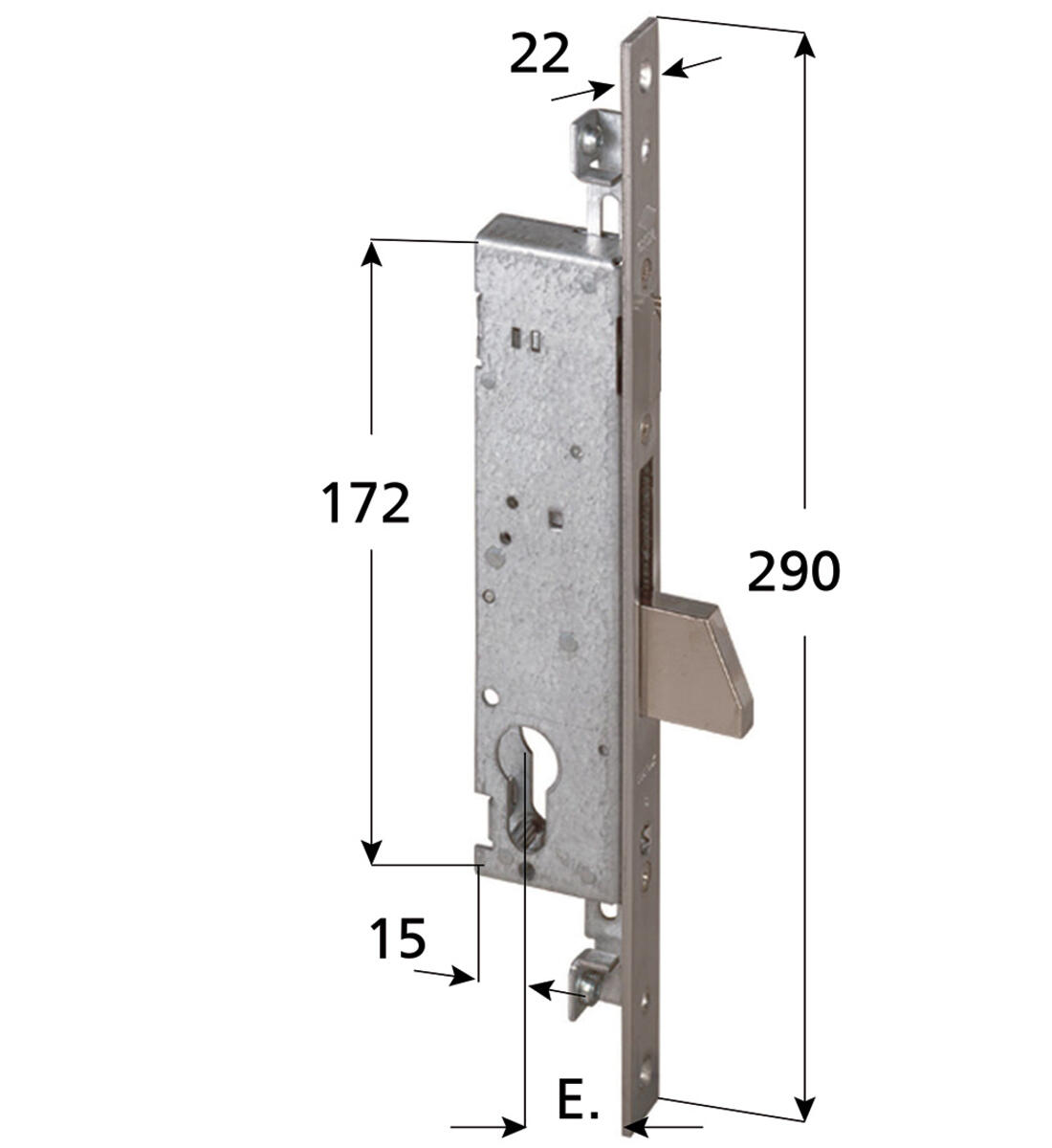 SERRATURA PER MONTANTI TRIPLICE CISA CATENACCIO BACULANTE E CILINDRO SAGOMATO ENTRATA 30 FRONTALE 22 INOX - Serrature