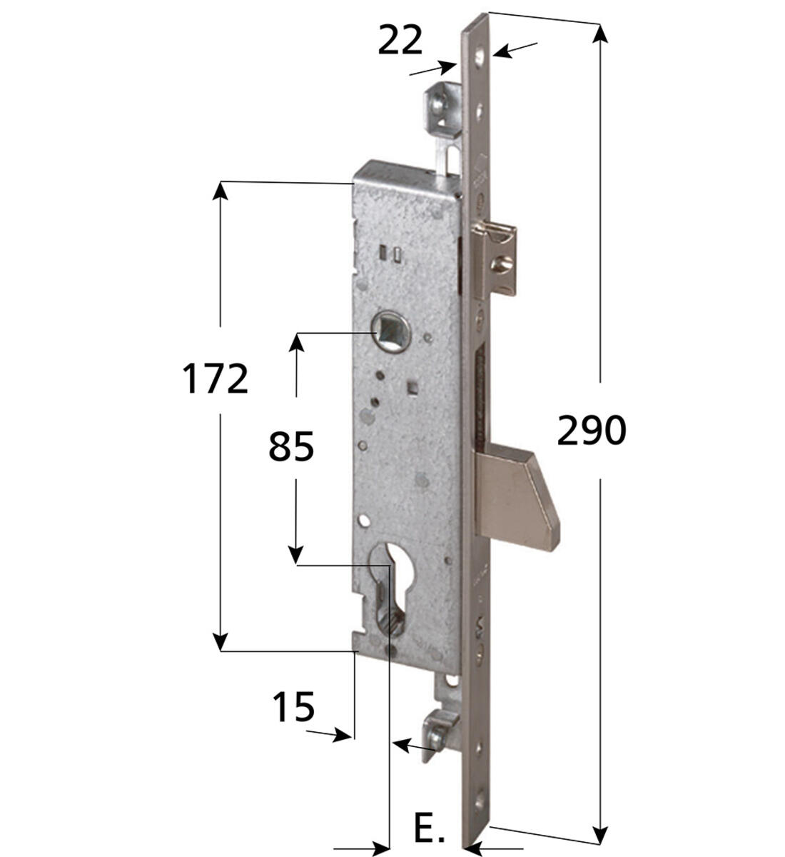 SERRATURA PER MONTANTI TRIPLICE CISA CATENACCIO BACULANTE E SCROCCO REGOLABILE REVERSIBILE ENTRATA 35 FRONTALE 22 INOX - Serrature