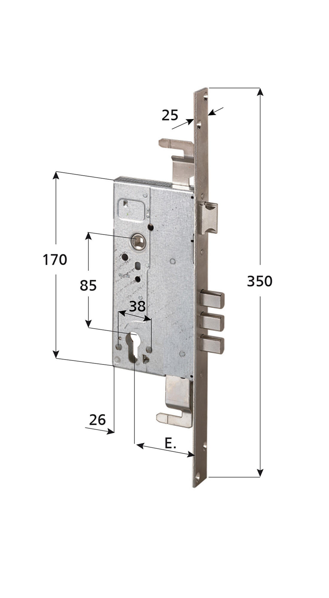 SERRATURA INFILARE TRIPLICE PER DEFENDER CISA 2 MANDATE E SCROCCO CON CILINDRO SAGOMATO ENTRATA 50 FRONTALE 25 - Serrature