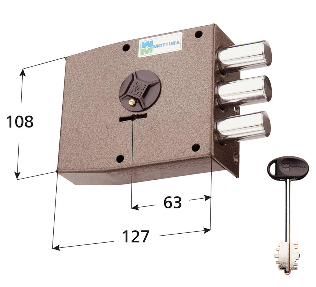 SERRATURA DOPPIA MAPPA APPLICARE LATERALE 4 MANDATE LARGHEZZA 127 MM SX MOTTURA - Serrature