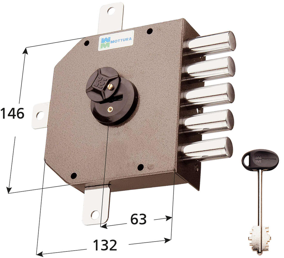 SERRATURA DOPPIA MAPPA APPLICARE QUINTUPLICE 4 MANDATE SX MOTTURA - Serrature