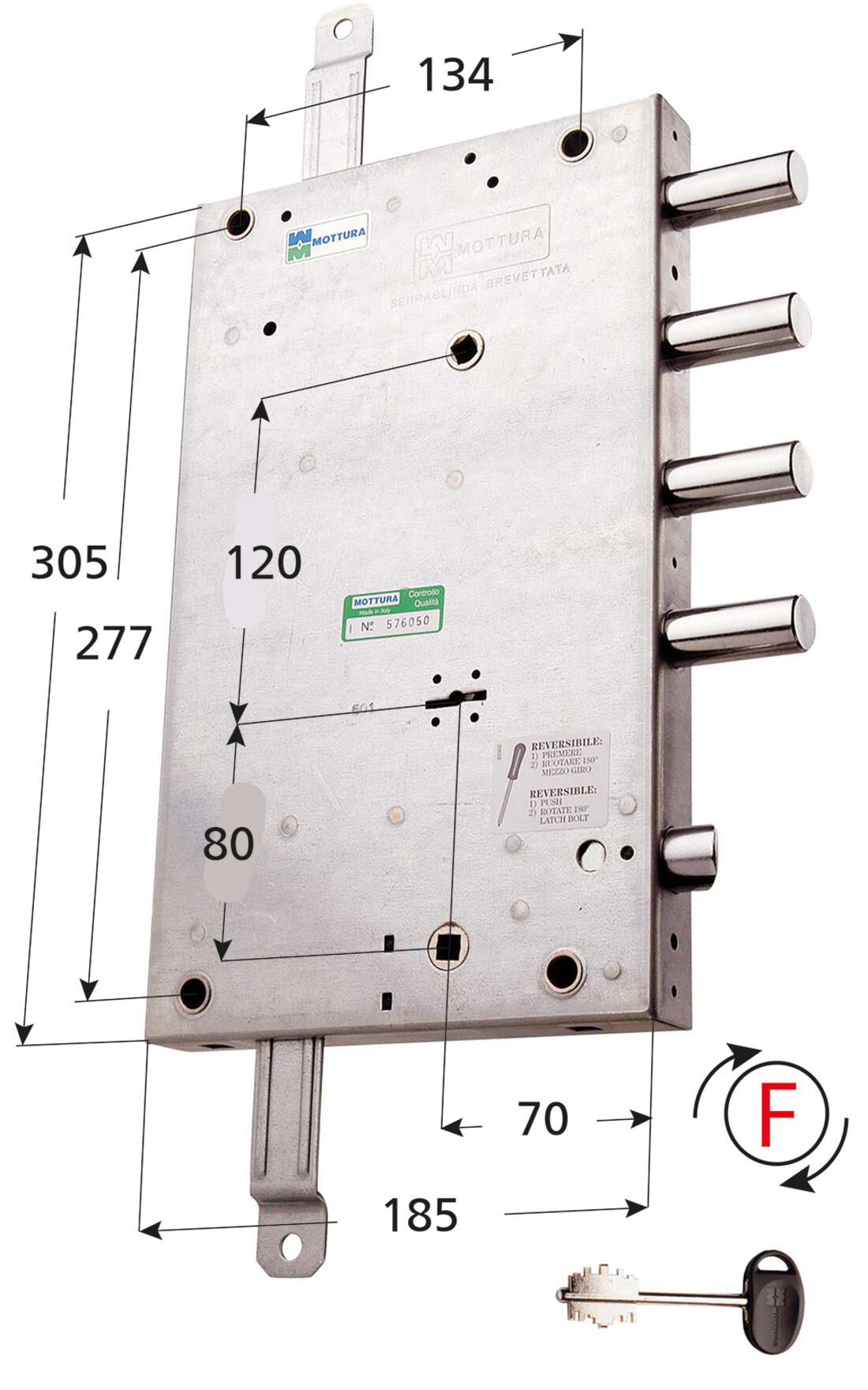 SERRATURA SERRABLINDA APPLICARE TRIPLICE SCROCCO REVERSIBILE INTERASSE 50 SX MOTTURA - Serrature