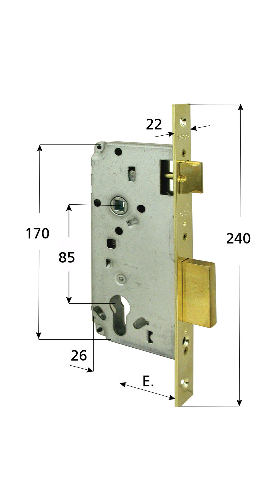 SERRATURA INFILARE PER LEGNO CISA 2 MANDATE E SCROCCO FRONTALE ENTRATA 35 BORDO QUADRO FERRO OTTONATO - Serrature