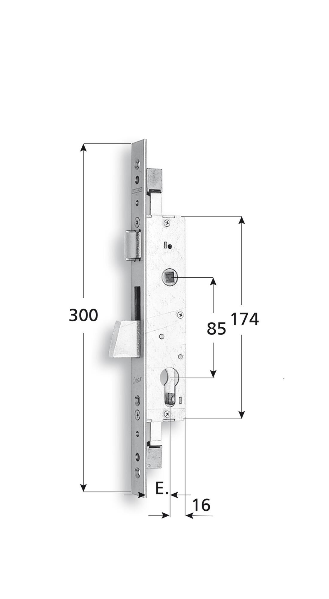 SERRATURA PER MONTANTI TRIPLICE ART. 721 ENTRATA 25 FRONTALE INOX FIAM - Serrature