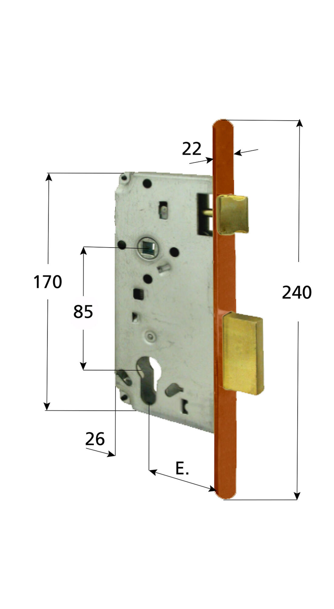 SERRATURA INFILARE PER LEGNO CISA 2 MANDATE E SCROCCO FRONTALE ENTRATA 35 BORDO QUADRO BRONZATO - Serrature