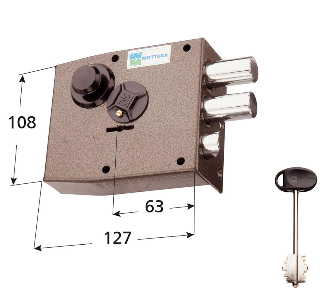 SERRATURA DOPPIA MAPPA APPLICARE LATERALE PULSANTE 4 MANDATE SCROCCO LARGHEZZA 127 MM SX MOTTURA - Serrature
