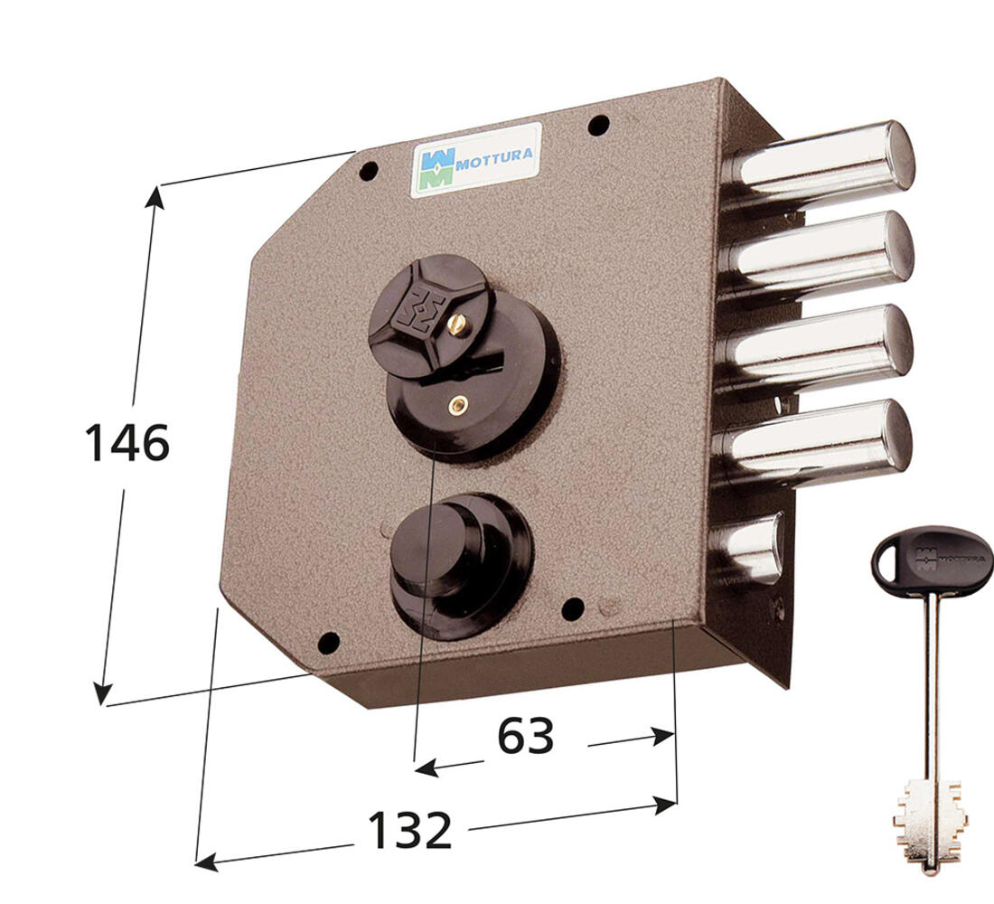 SERRATURA DOPPIA MAPPA APPLICARE LATERALE PULSANTE 4 MANDATE SCROCCO LARGHEZZA 132 MM SX MOTTURA - Serrature
