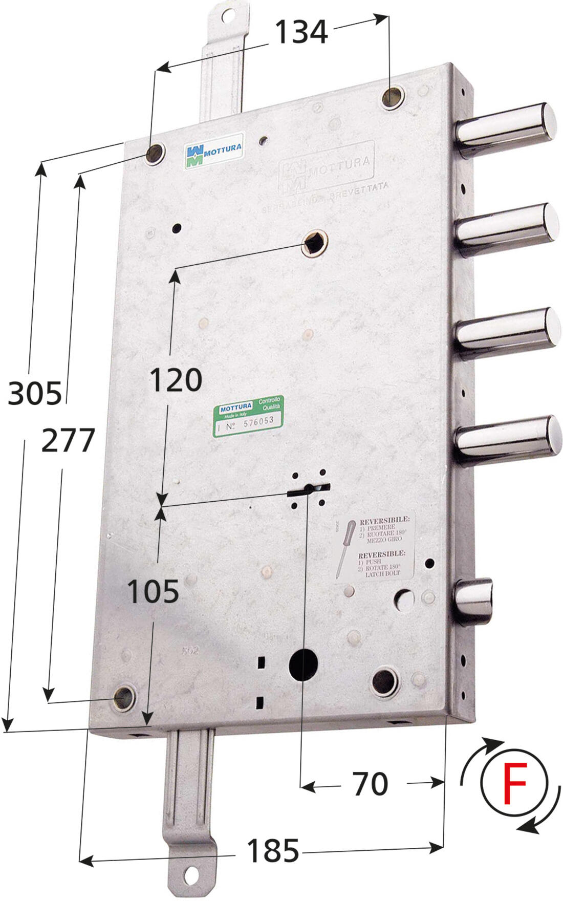 SERRATURA SERRABLINDA APPLICARE TRIPLICE SCROCCO AZIONATO DA CHIAVE E QUADRO MANIGLIA INTERASSE 50 DX MOTTURA - Serrature