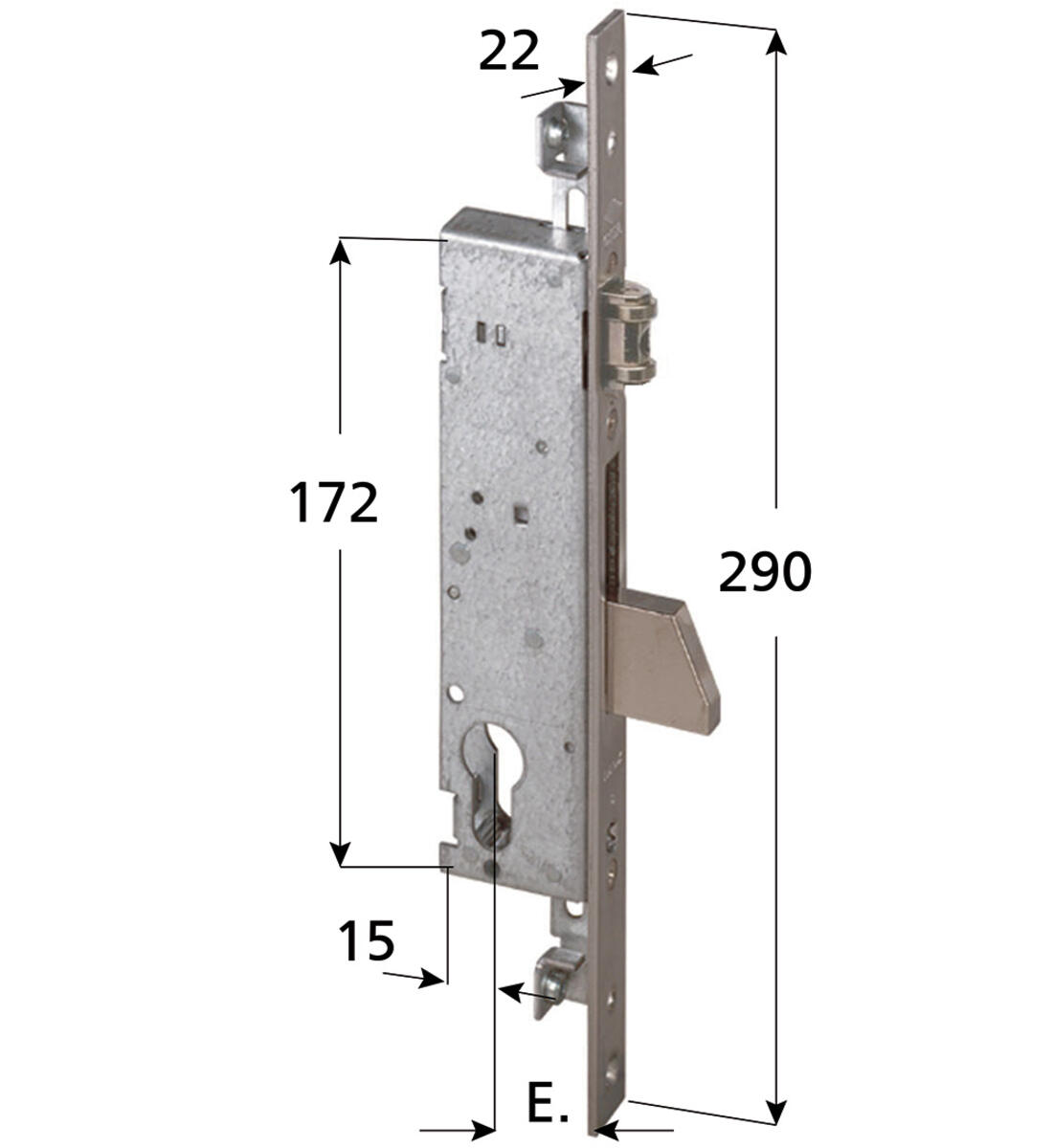 SERRATURA PER MONTANTI TRIPLICE CISA CATENACCIO BACULANTE E RULLO REGOLABILE ENTRATA 25 FRONTALE 22 INOX CILINDRO SAGOMATO - Serrature