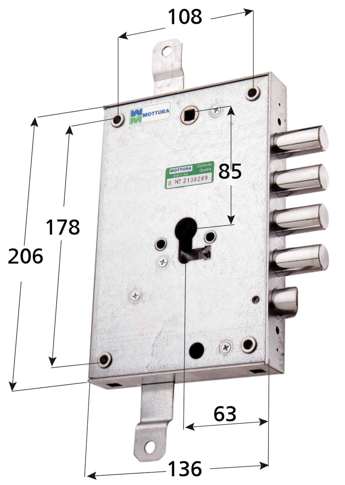 SERRATURA PER BLINDATE APPLICARE TRIPLICE A CILINDRO 2 MANDATE E SCROCCO INTERASSE 28 DX MOTTURA - Serrature