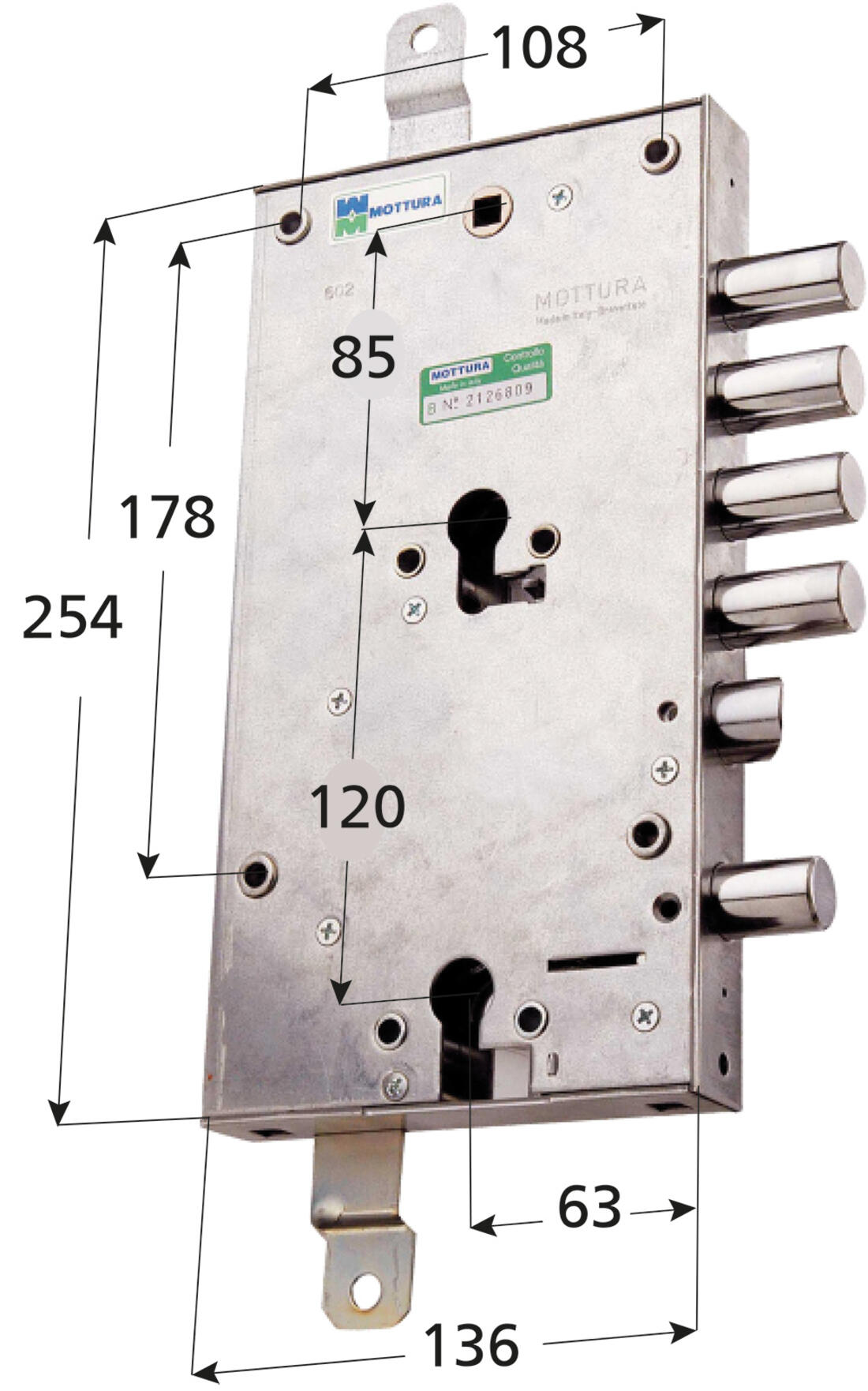 SERRATURA MULTIFUNZIONE APPLICARE TRIPLICE DOPPIO CILINDRO 2 MANDATE E SCROCCO INTERASSE 28 DX MOTTURA - Serrature