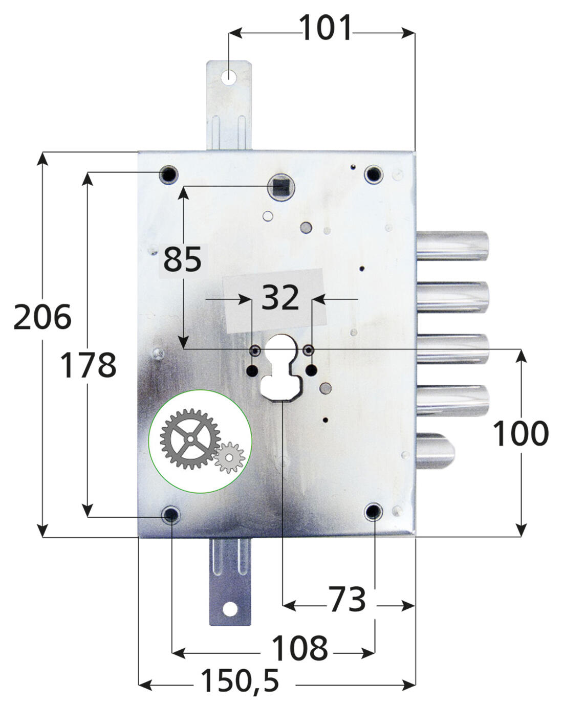 SERRATURA TRIPLICE A CILINDRO APPLICARE A INGRANAGGI DIERRE + KIT MONTAGGIO ENTRATA 73 INT.28 MANO DX – SERIE HEVY CYLINDRO - Serrature