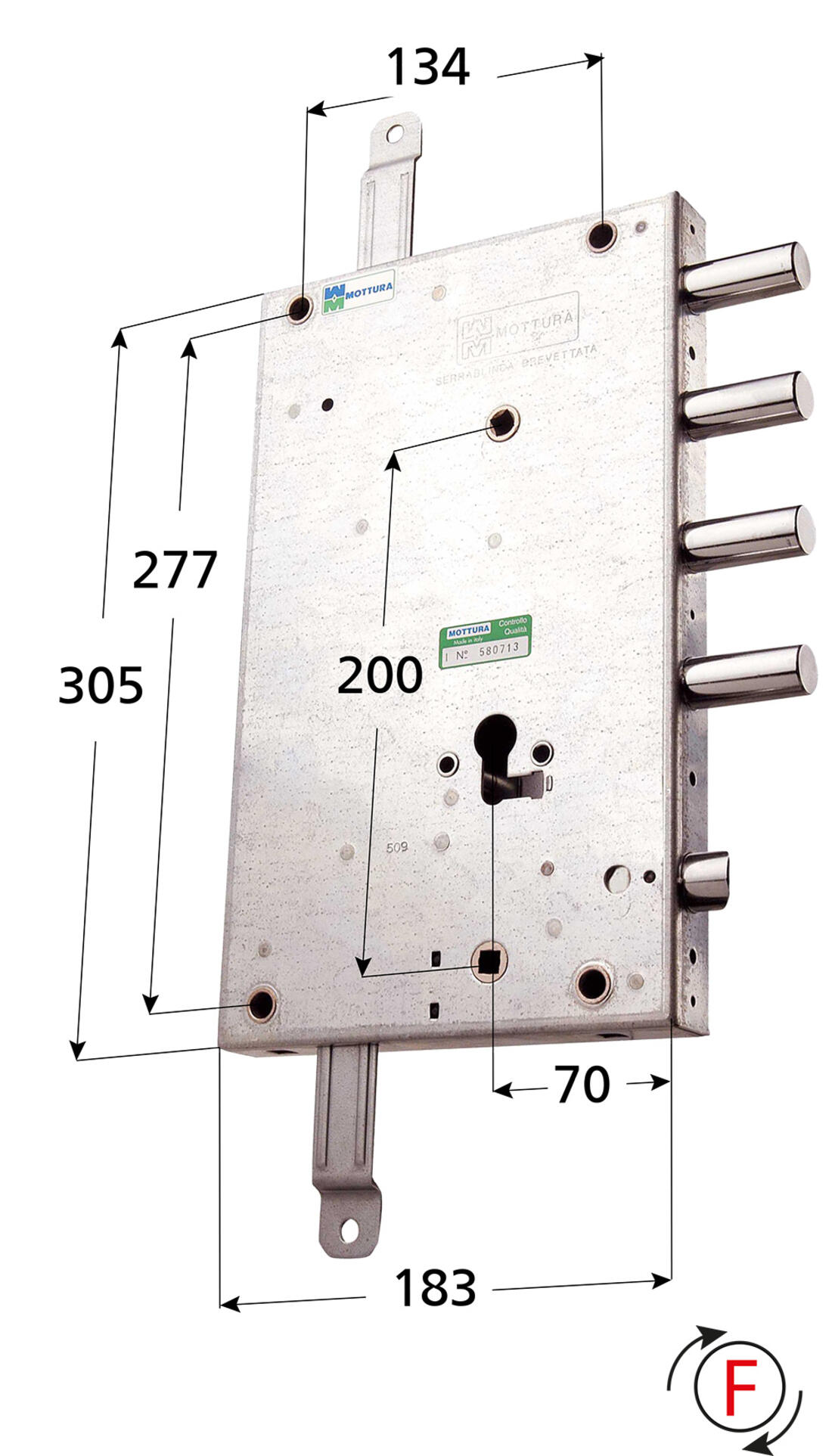 SERRATURA PORTE BLINDATE APPLICARE TRIPLICE A CILINDRO SCROCCO REVERSIBILE INTERASSE 50 DX MOTTURA - Serrature