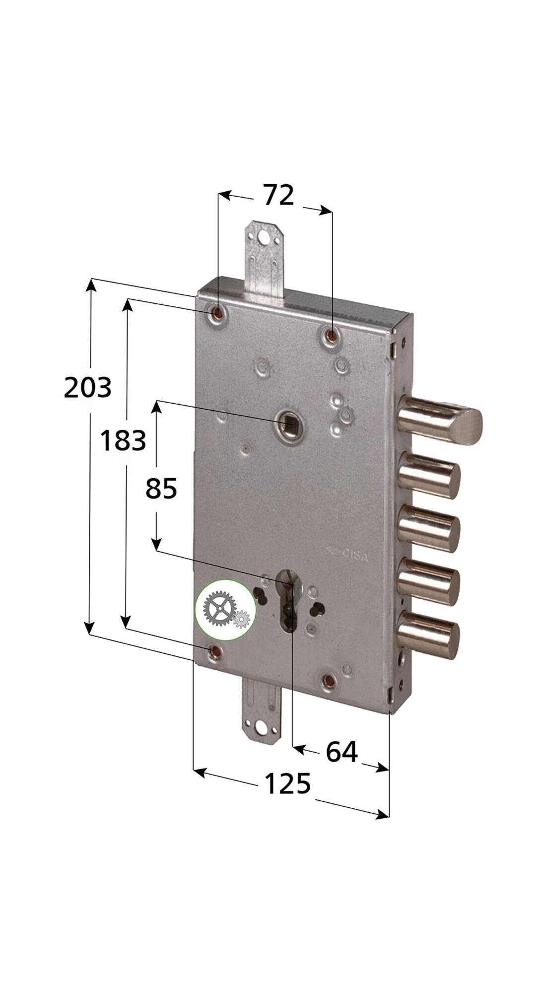 SERRATURA RICAMBIO A CILINDRO CISA APPLICARE TRIPLICE AD INGRANAGGI 2 MANDATE E SCROCCO REVERSIBILE INT.28 SPOR.CAT.33 - Serrature