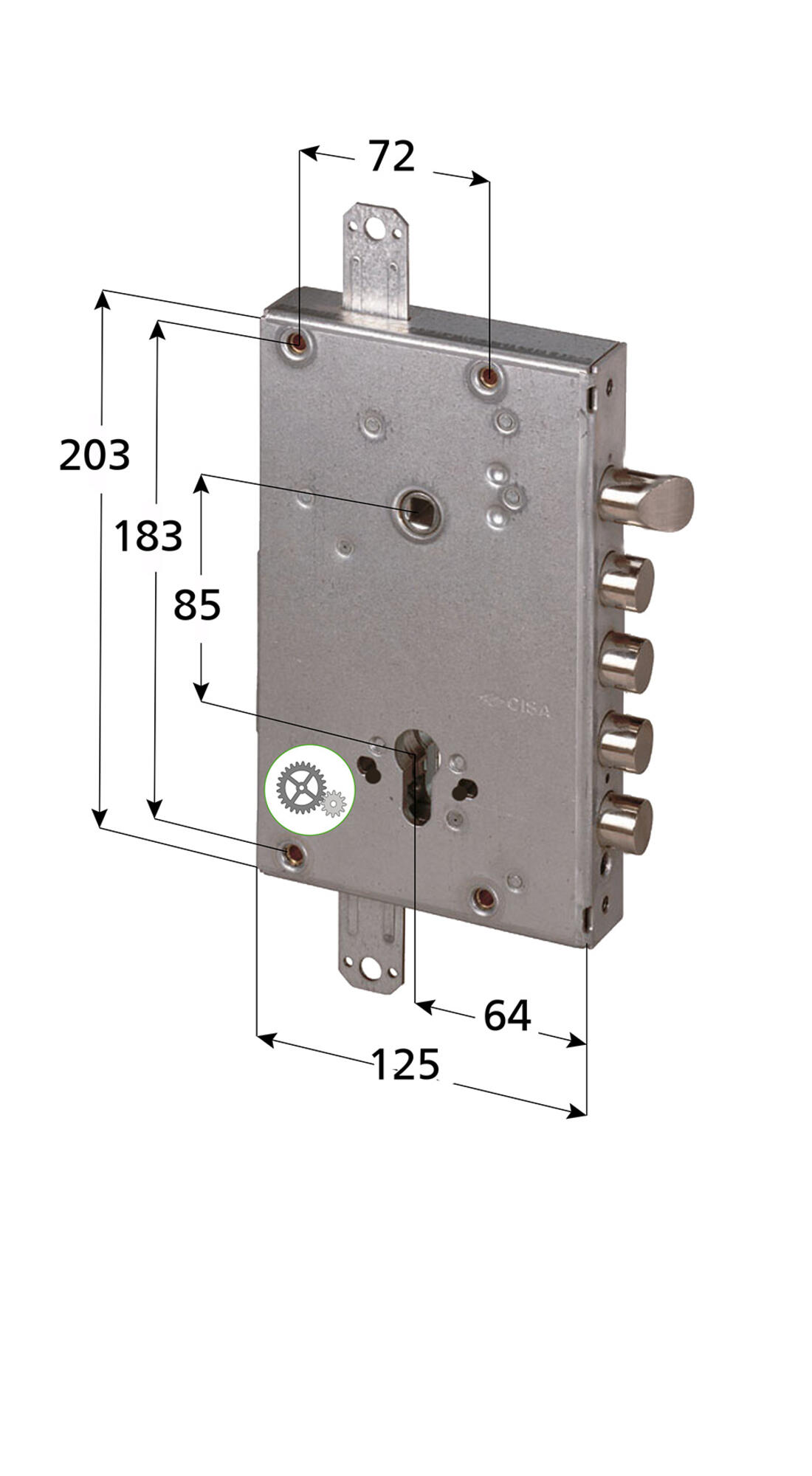 SERRATURA RICAMBIO A CILINDRO CISA APPLICARE TRIPLICE AD INGRANAGGI 2 MANDATE E SCROCCO MAGGIORATO INT.28 SPOR.CAT.3,5 - Serrature