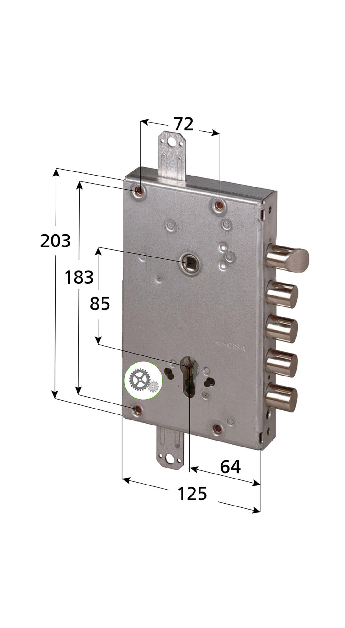 SERRATURA RICAMBIO A CILINDRO CISA APPLICARE TRIPLICE AD INGRANAGGI 2 MANDATE E SCROCCO REVERSIBILE INT.38 SPOR.CAT.13,5 - Serrature