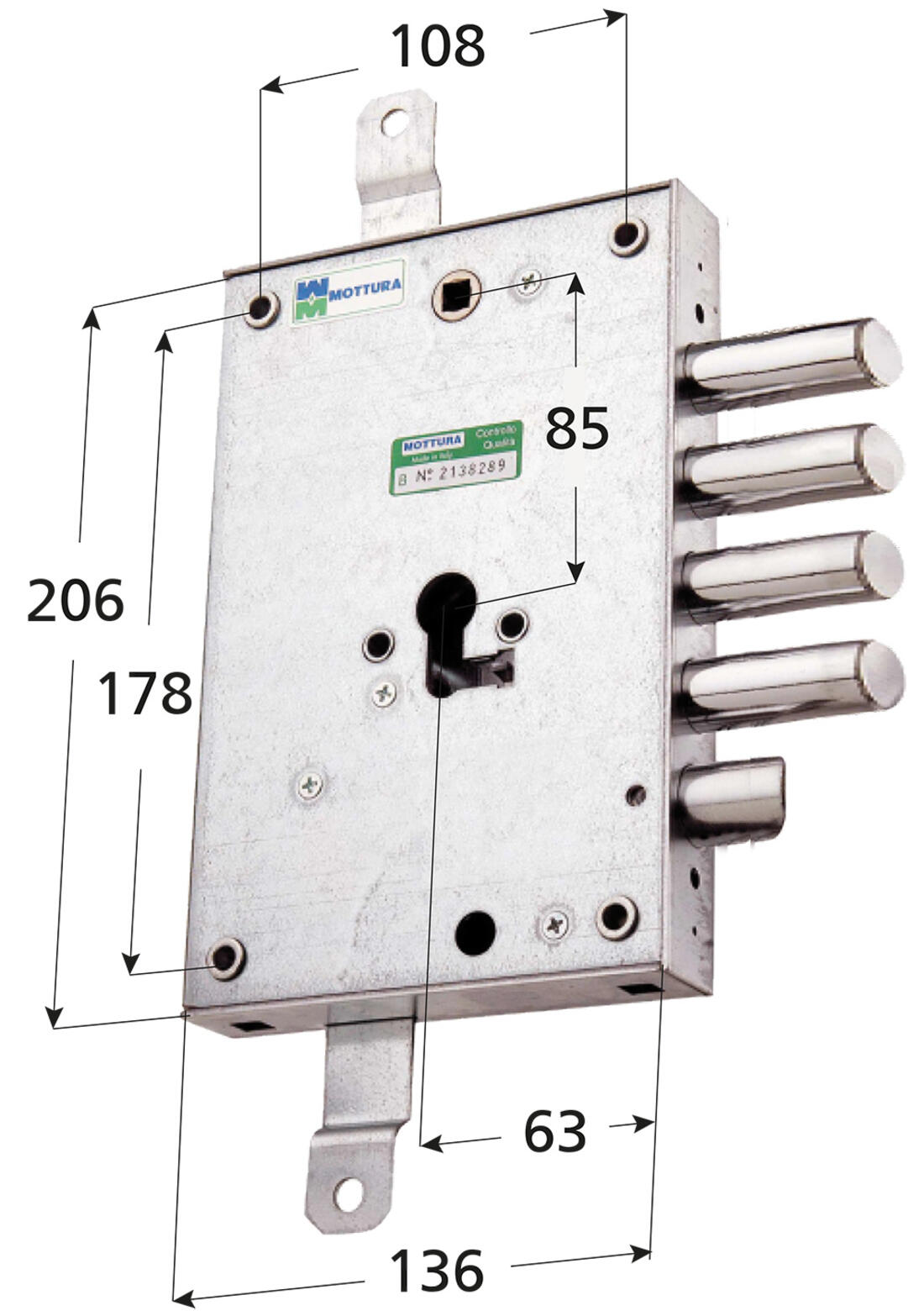 SERRATURA DI RICAMBIO PORTE BLINDATE APPLICARE TRIPLICE A CILINDRO 2 MANDATE SCROCCO REVERSIBILE INTERASSE 28 DX MOTTURA - Serrature