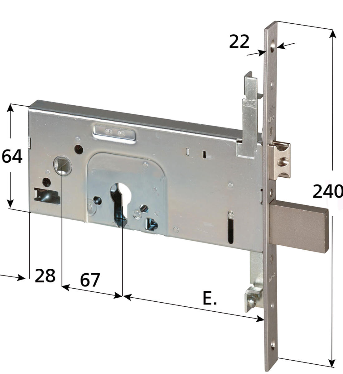 SERRATURA A CILINDRO PER FASCE TRIPLICE CISA 3 MANDATE E SCROCCO REGISTRABILE ENTRATA 100 FRONTALE 22 INOX - Serrature