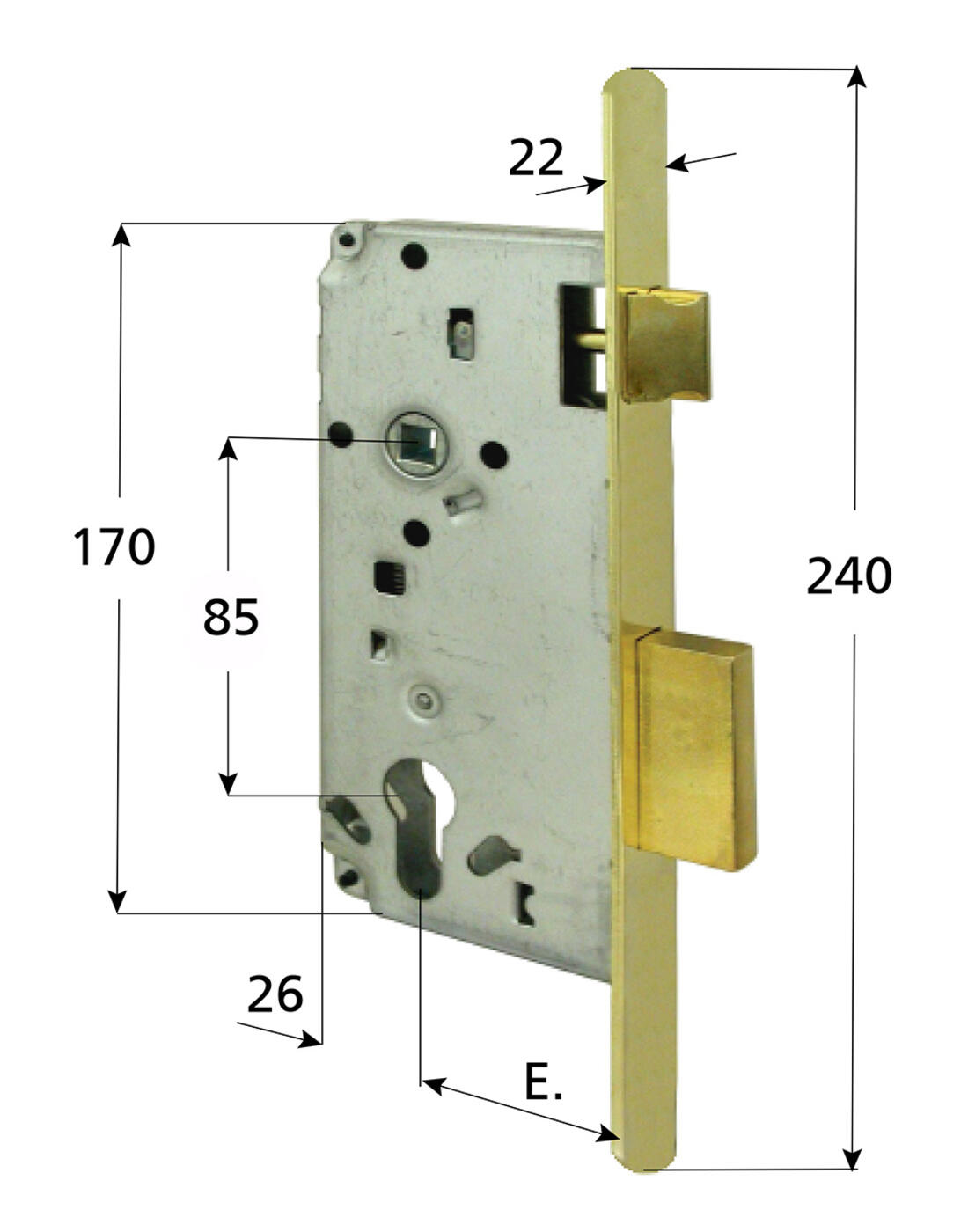 SERRATURA INFILARE PER LEGNO CISA 2 MANDATE E SCROCCO REVERSIBILE ENTRATA 40 BORDO TONDO OTTONATO - Serrature