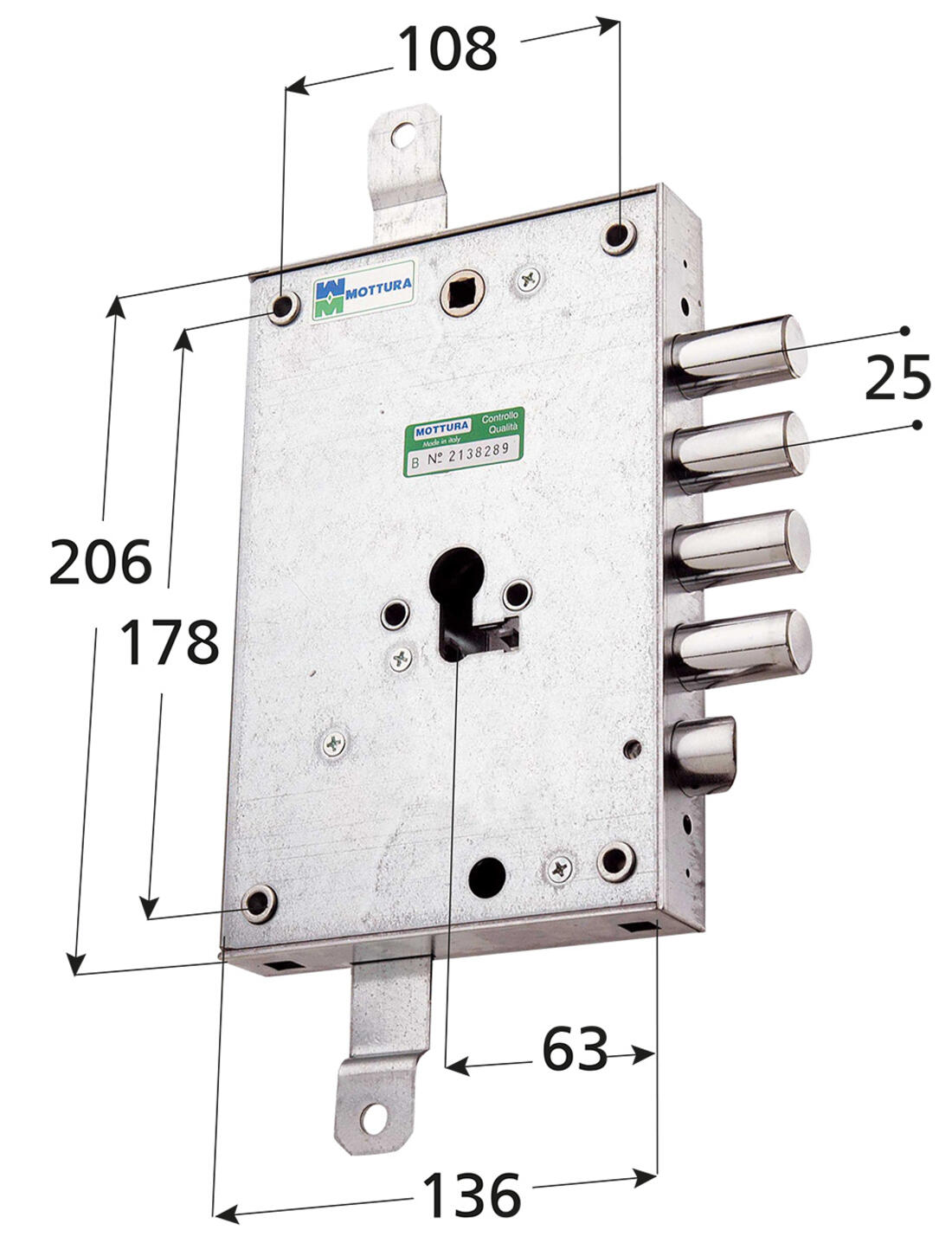 SERRATURA PORTE BLINDATE APPLICARE TRIPLICE A CILINDRO 2 MANDATE SCROCCO REVERSIBILE INTERASSE 25 SPOR CAT 3 DX MOTTURA - Serrature