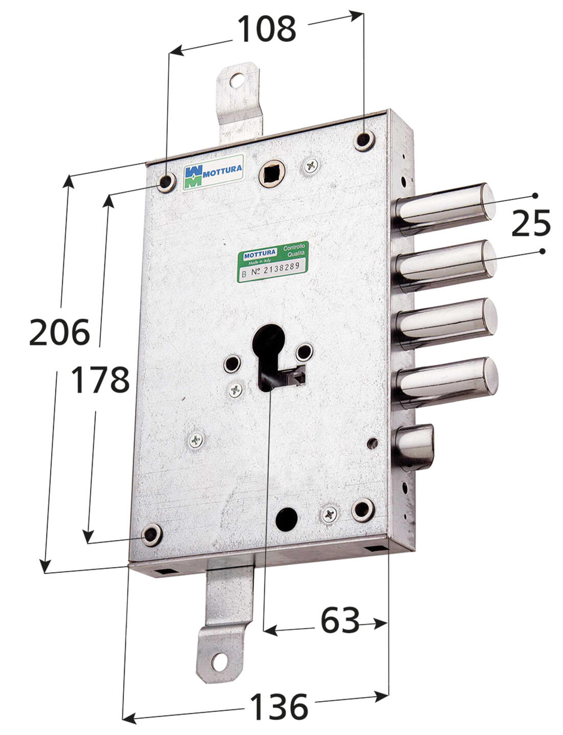 SERRATURA RICAMBIO BLINDATE APPLICARE TRIPLICE A CILINDRO 2 MANDATE SCROCCO REVERSIBILE INTERASSE 25 SPOR CAT 13 SX MOTTURA - Serrature