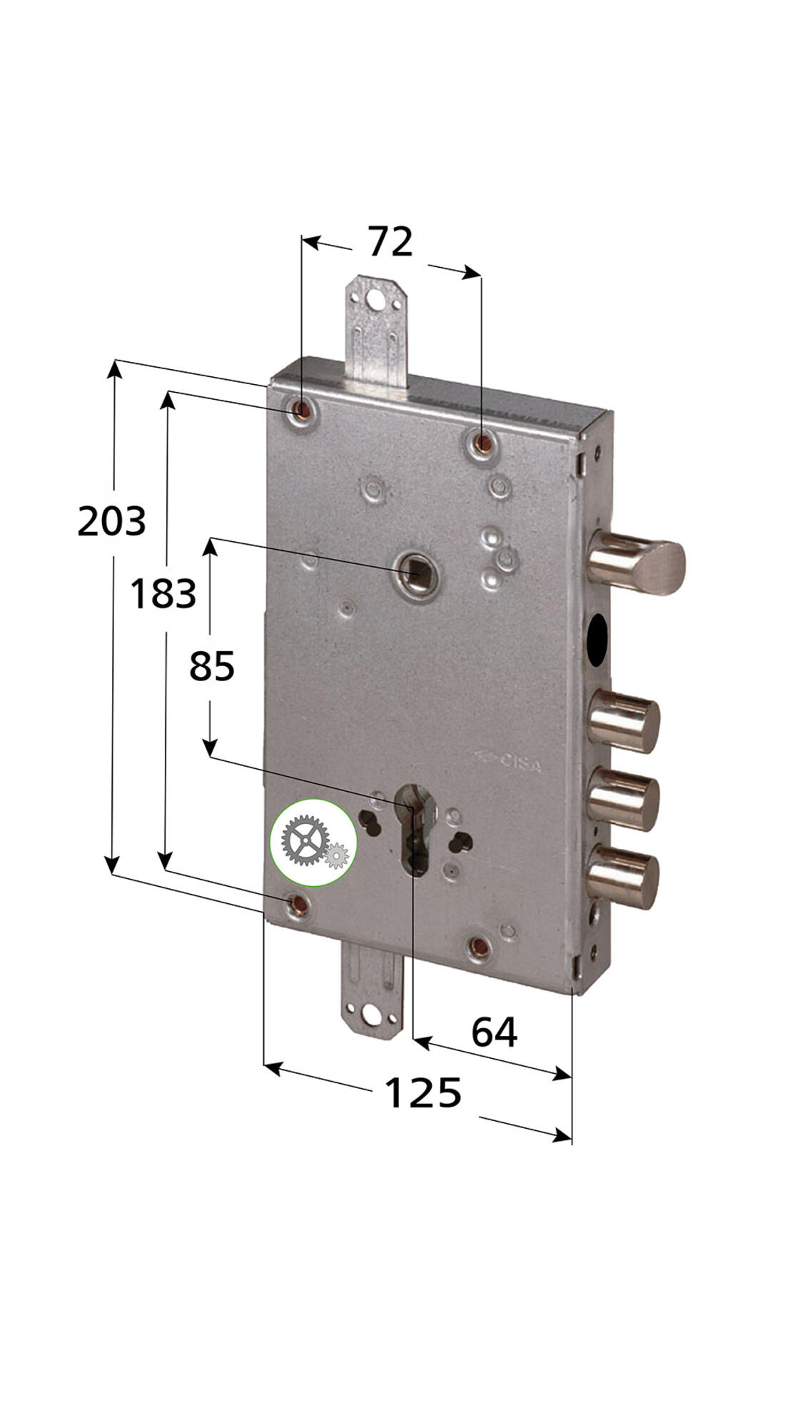 SERRATURA A CILINDRO PER PORTE BLINDATE CISA APPLICARE TRIPLICE 2 MANDATE E SCROCCO REVERSIBILE INT.28 SPOR.CAT.13,5 - Serrature