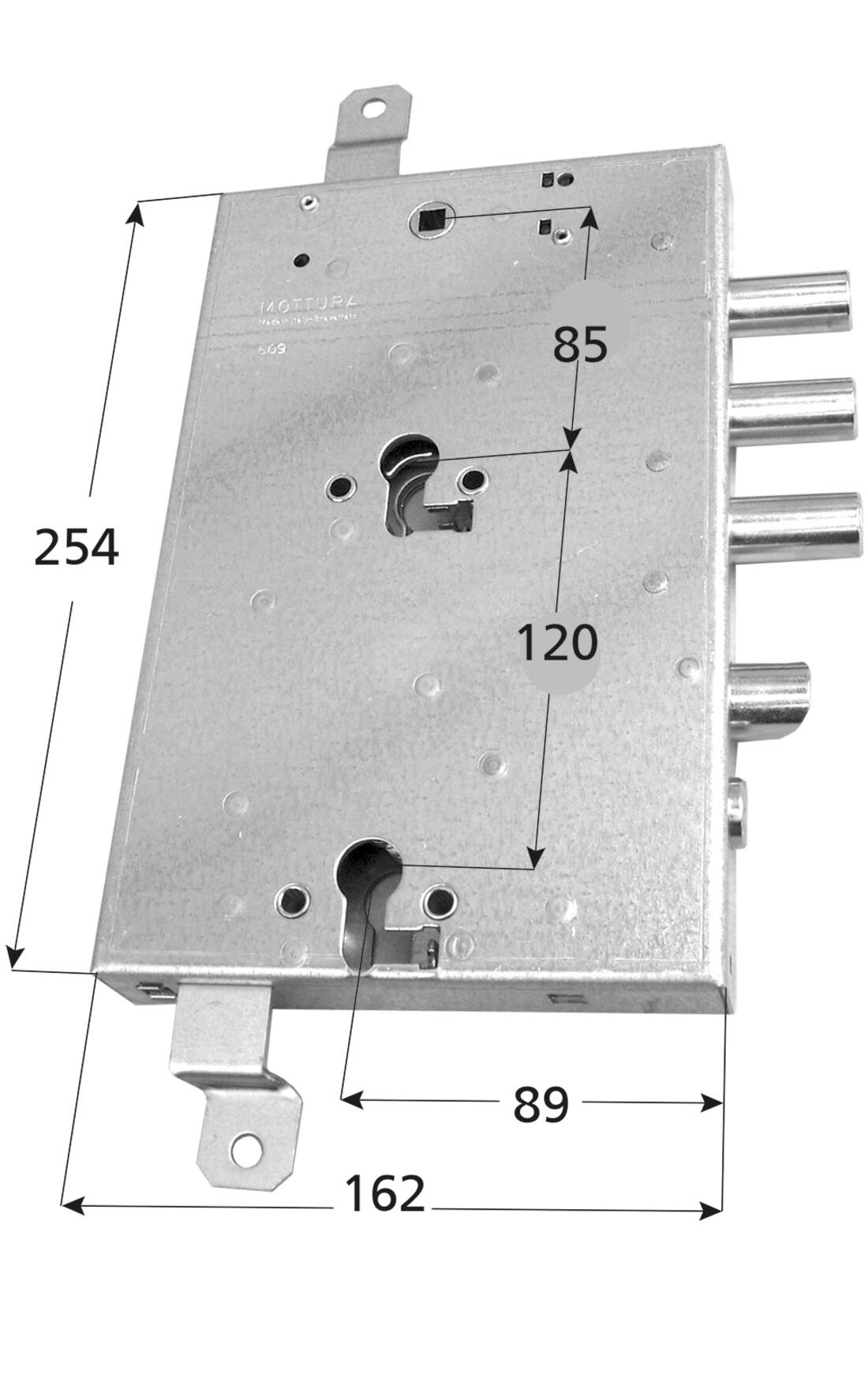 SERRATURA DI RICAMBIO GARDESA APPLICARE TRIPLICE DOPPIO CILINDRO SPOR. CAT. 3 FISSAGGIO CON 4 DADI DX MOTTURA - Serrature