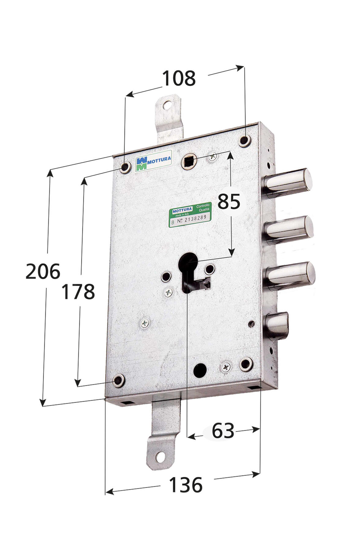 SERRATURA PORTE BLINDATE APPLICARE TRIPLICE A CILINDRO 2 MANDATE E SCROCCO SISTEMA ANTI-INTRUSIONE INT. 37 DX MOTTURA - Serrature