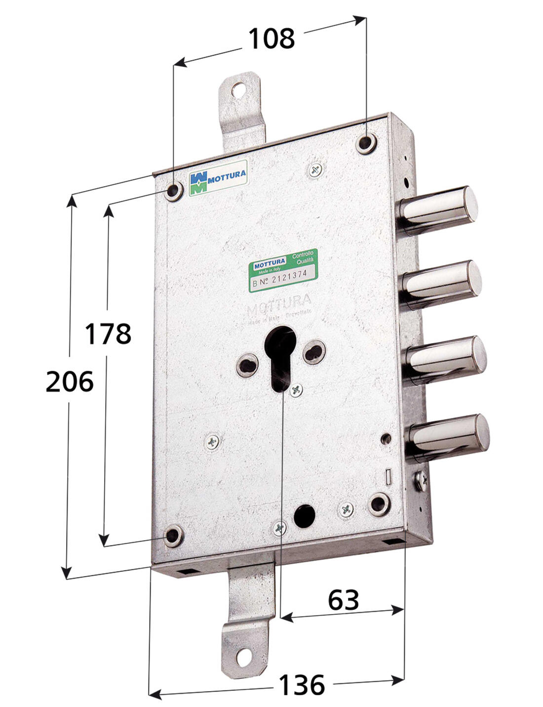 SERRATURA PORTE BLINDATE APPLICARE TRIPLICE A CILINDRO 2 MANDATE SISTEMA ANTI-INTRUSIONE INT. 37 DX MOTTURA - Serrature