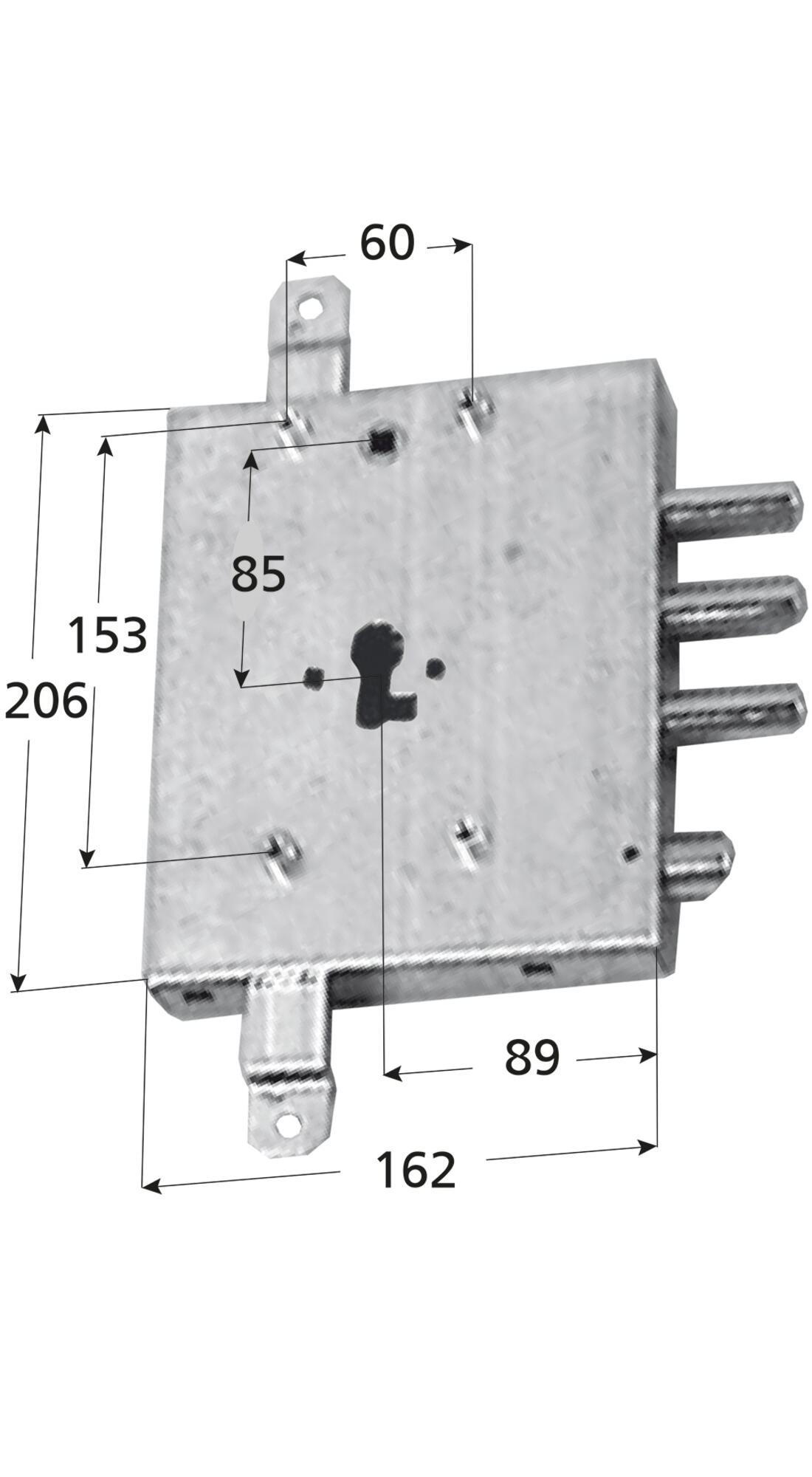 SERRATURA DI RICAMBIO GARDESA APPLICARE TRIPLICE CILINDRO SPOR. CAT. 10 FISSAGGIO CON 4 BUSSOLE DX MOTTURA - Serrature