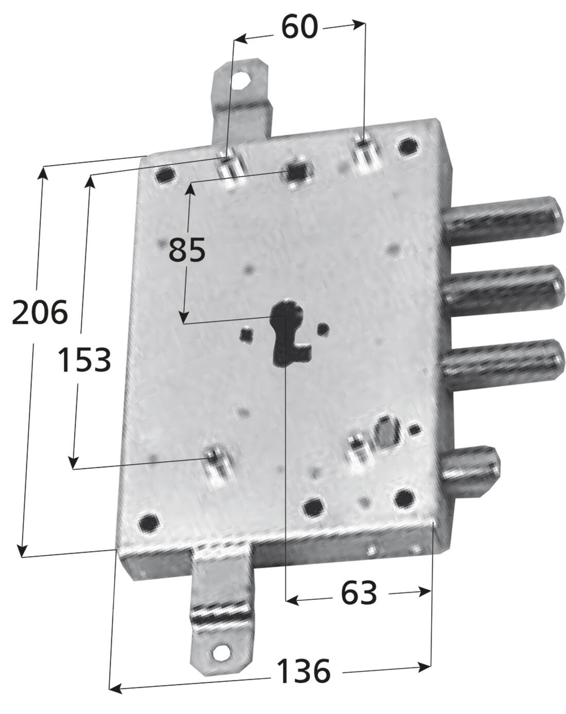 SERRATURA DI RICAMBIO GARDESA APPLICARE TRIPLICE CILINDRO SPOR. CAT. 10 FISSAGGIO CON 4 BUSSOLE DX MOTTURA - Serrature