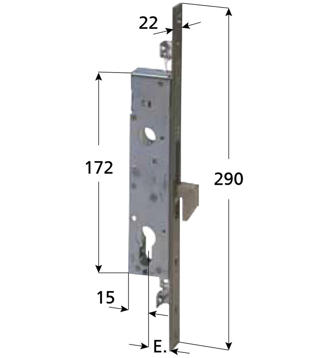 SERRATURA PER MONTANTI TRIPLICE CISA 1 MANDATA + GANCIO IN ACCIAIO LAMELLARE ENTRATA 25 FRTONTALE 22 INOX - Serrature