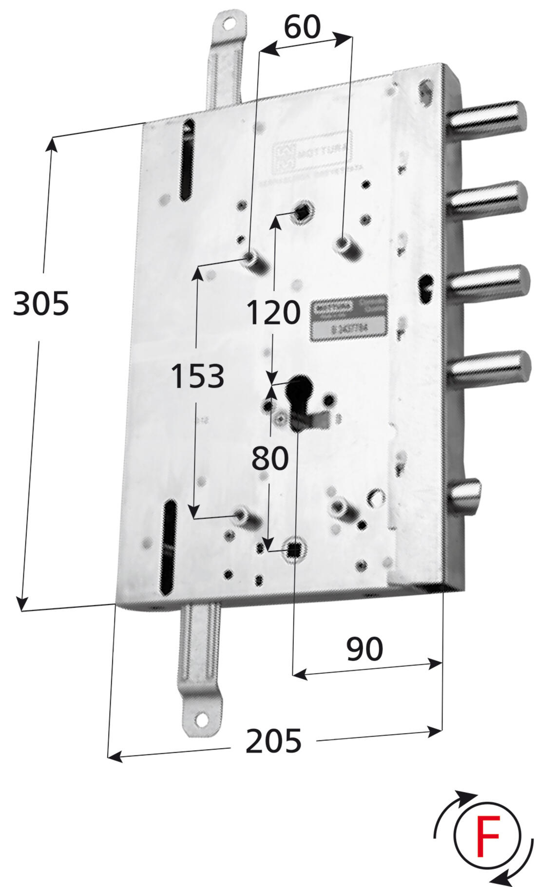 SERRATURA DI RICAMBIO GARDESA APPLICARE TRIPLICE CILINDRO FISSAGGIO PERNI SCROCCO AZIONATO DA QUADRO MANIGLIA E CHIAVI DX MOTTURA - Serrature