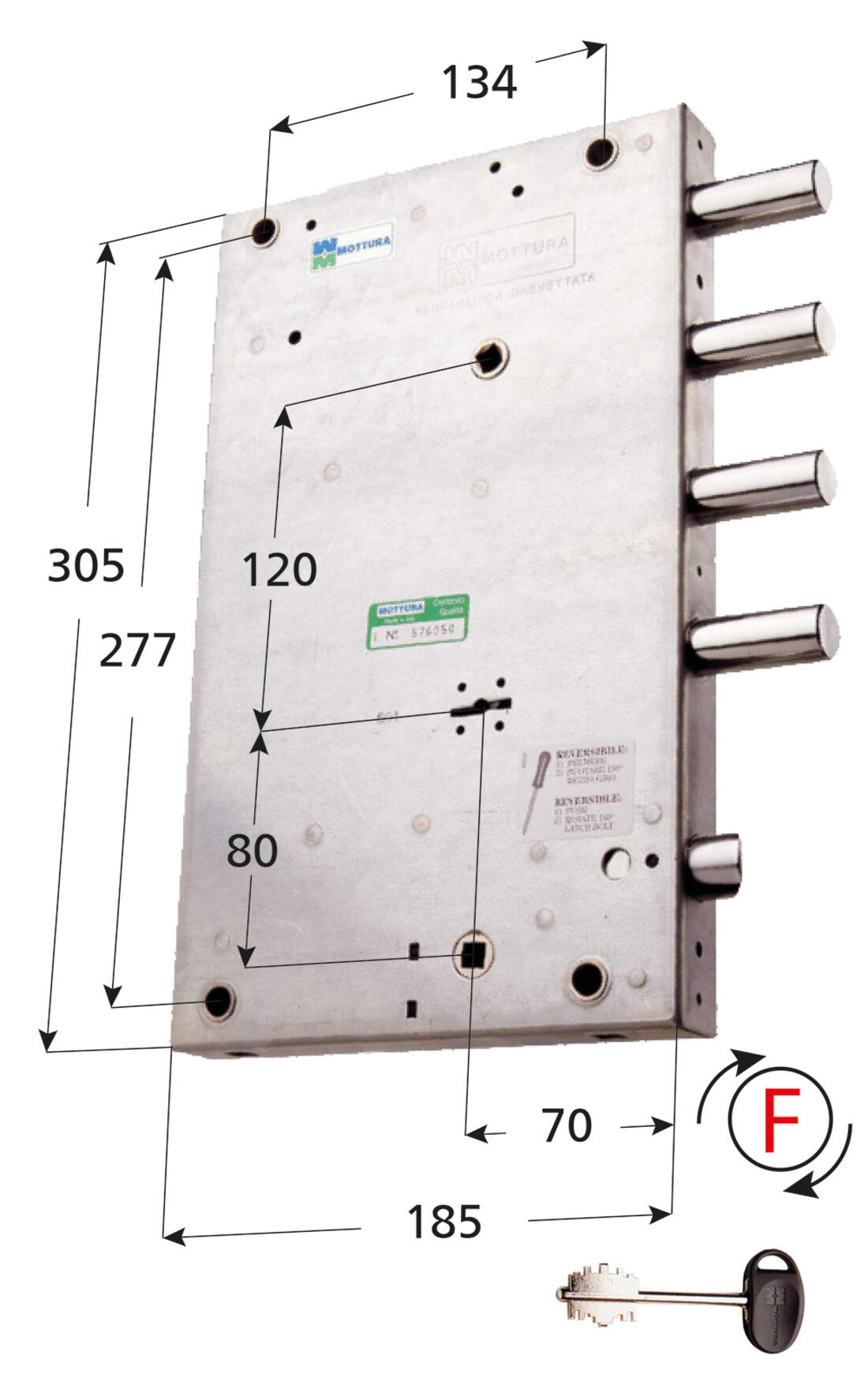 SERRATURA PORTE BLINDATE LATERALE CORSA CATENACCIO 40 SCROCCO REVERSIBILE MOTTURA - Serrature