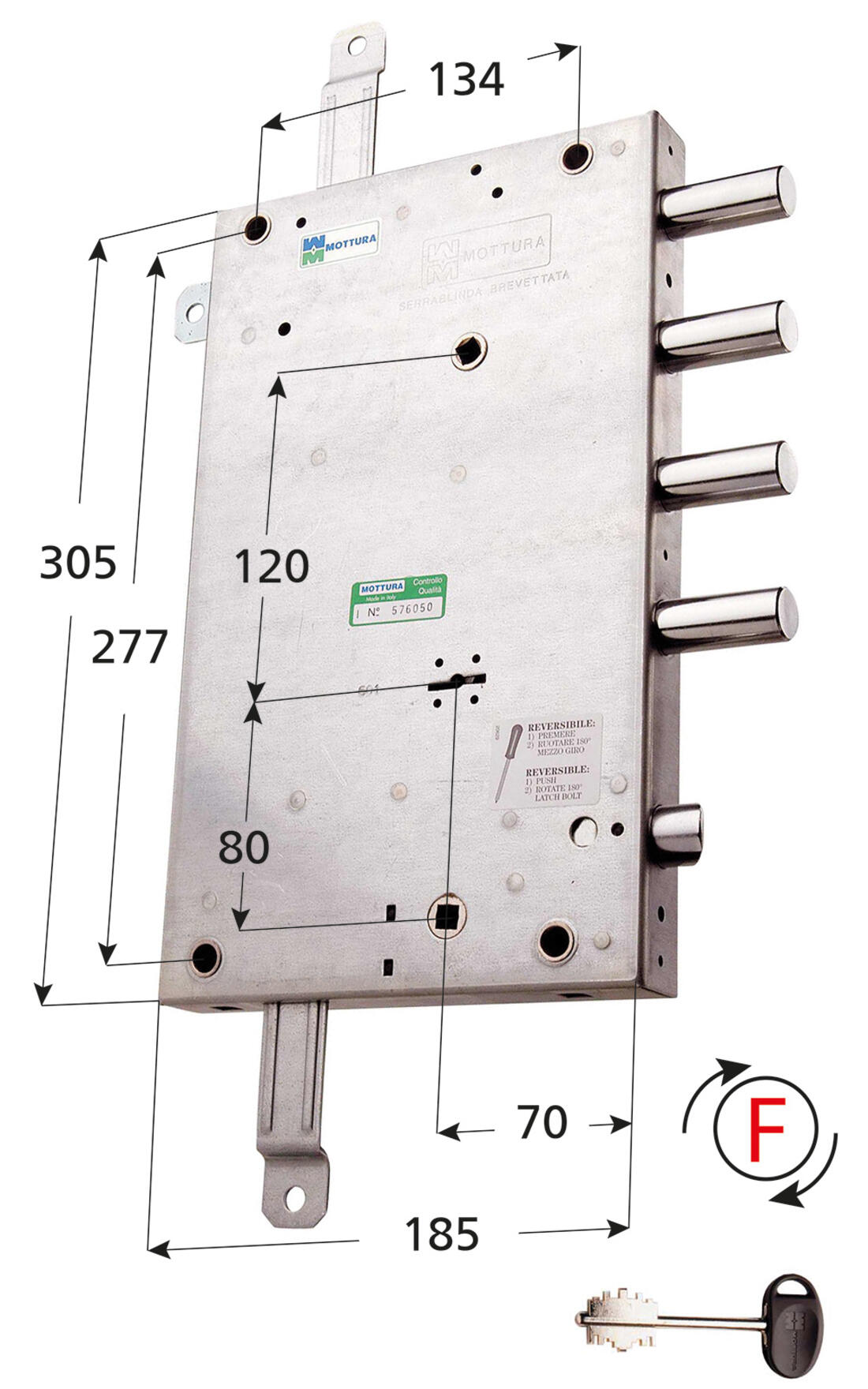 SERRATURA PORTE BLINDATE APPLICARE SCROCCO REVERSIBILE AZIONATO DA CHIAVE E QUADRO MANIGLIA SX MOTTURA - Serrature