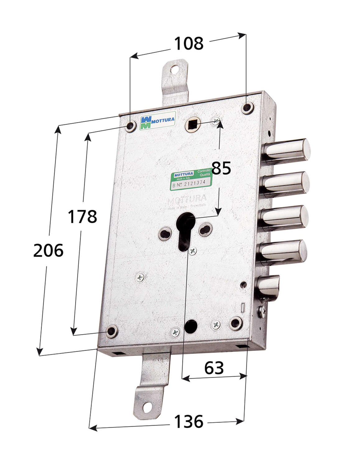 SERRATURA PORTE BLINDATE APPLICARE TRIPLICE A CILINDRO 2 MANDATE INTERASSE 28 DX MOTTURA - Serrature