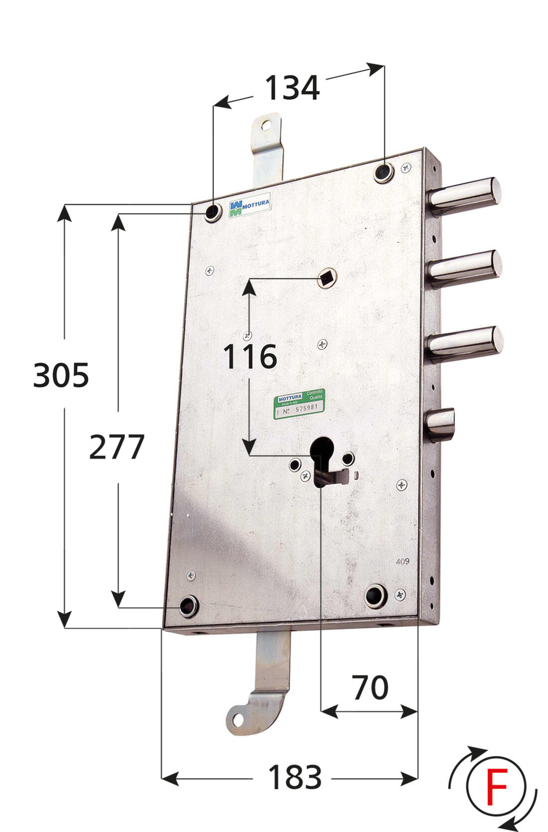 SERRATURA RICAMBIO PORTE BLINDATE APPLICARE TRIPLICE A CILINDRO INTERASSE 50 DX MOTTURA - Serrature