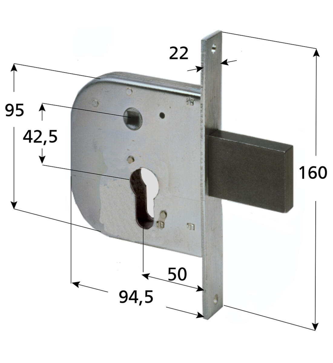 SERRATURA IMPENNATA CISA 1 MANDATA E SCROCCO INCORPORATO CILINDRO SAGOMATO NON INCL. + QUADRO MANIGLIA - Serrature