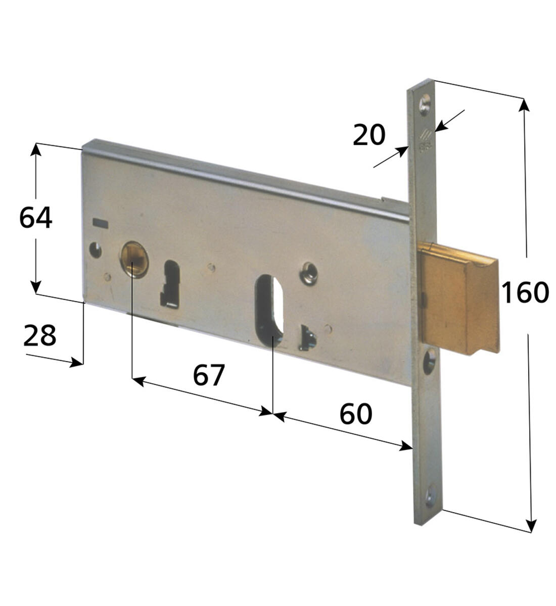 SERRATURA PER FASCE CISA 1 MANDATA CATENACCIO E SCROCCO INCORPORATO CILNDRO OVALE NON INCL. ENTRATA 60 FRONTALE 20 H.64 - Serrature