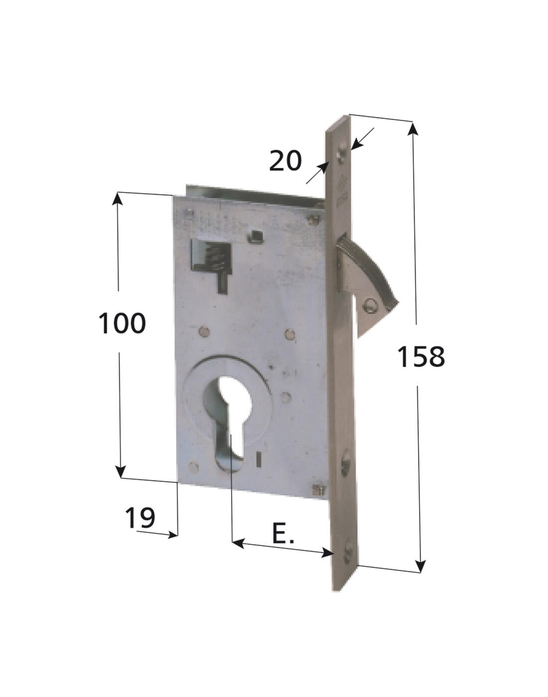 SERRATURA A GANCIO PER PORTE SCORREVOLI CISA 1 MANDATA ENTRATA 40 FRONTALE 20 CILINDRO SAGOMATO ESCL. - Serrature