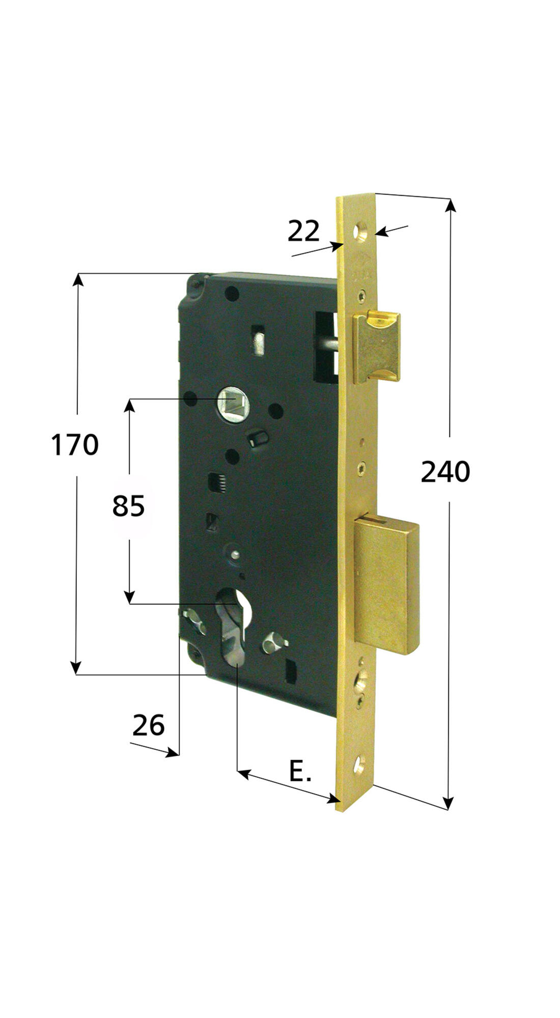 SERRATURA INFILARE PER LEGNO CISA 2 MANDATE E SCROCCO ENTRATA 35 BORDO QUADRO OTTONATO - Serrature