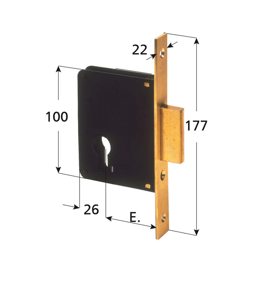 SERRATURA INFILARE PER LEGNO CISA 2 MANDATE SOLO CATENACCIO ENTRATA 40 BORDO QUADRO OTTONATO - Serrature