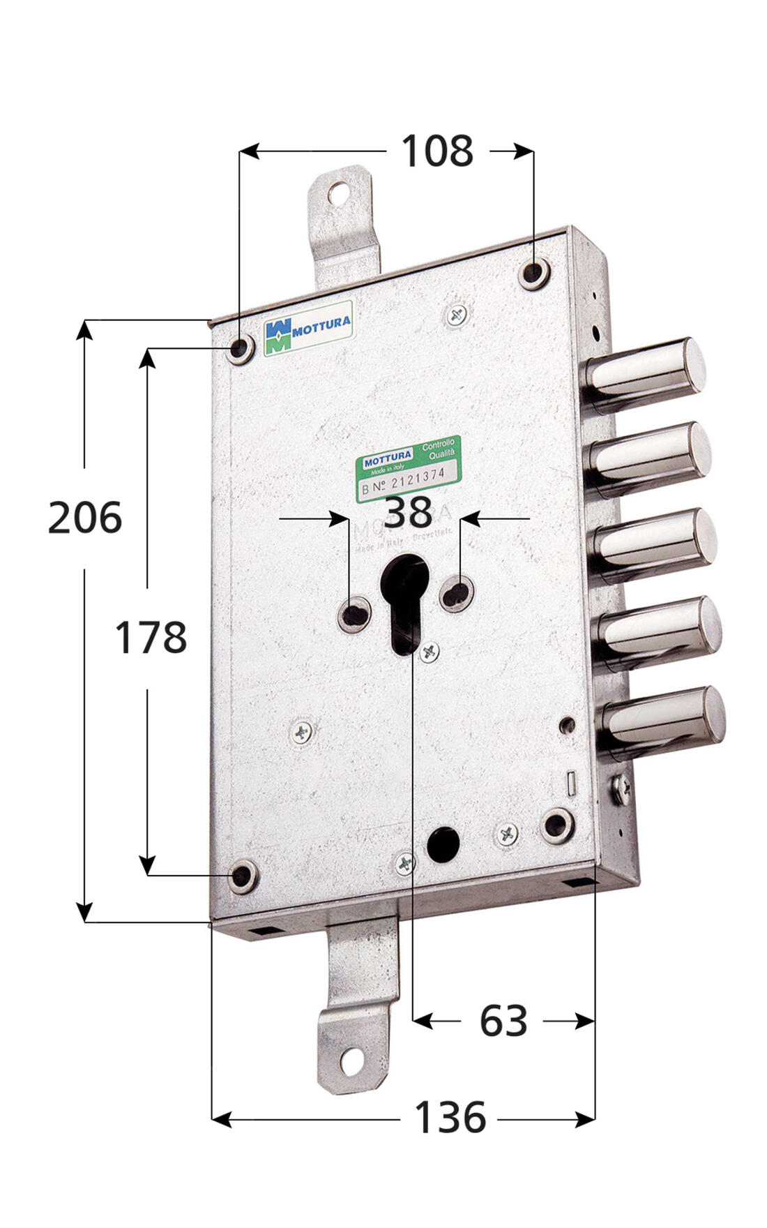 SERRATURA RICAMBIO BLINDATE A CILINDRO APPLICARE TRIPLICE 2 MANDATE INTERASSE 28 DX MOTTURA - Serrature