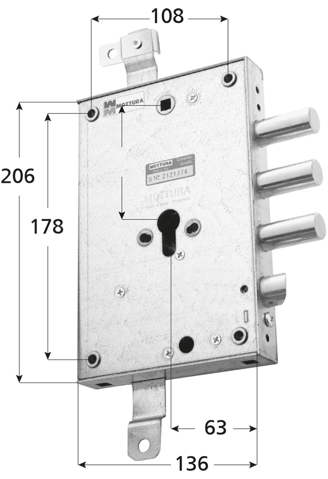 SERRATURA RICAMBIO PER TORTEROLO A CILINDRO APPLICARE TRIPLICE INT. 37 SCROCCO REVERSIBILE DX MOTTURA - Serrature