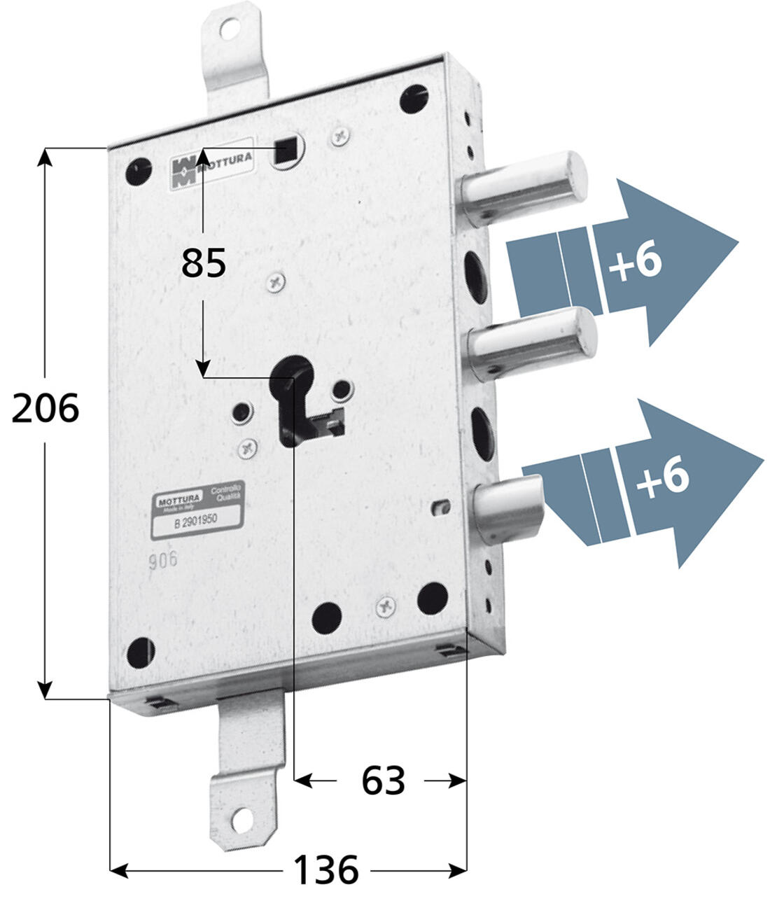 SERRATURA RICAMBIO TRIPLICE PER CPC A CILINDRO INT. 56 DOPPIO SISTEMA ANTI-INTRUSIONE DX MOTTURA - Serrature