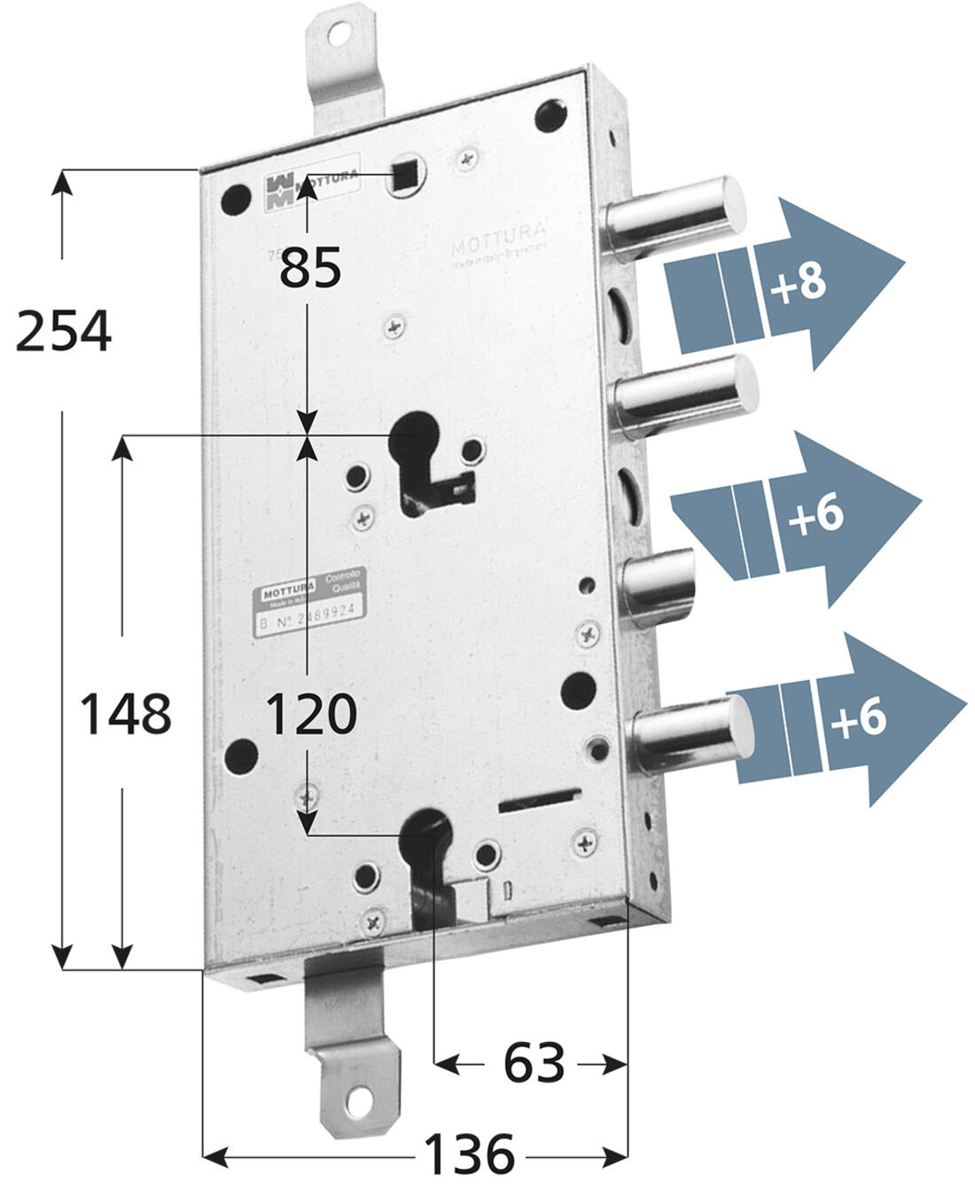 SERRATURA RICAMBIO TRIPLICE PER CPC A DOPPIO CILINDRO INT. 56 DOPPIO SISTEMA ANTIEFFRAZIONE DX MOTTURA - Serrature